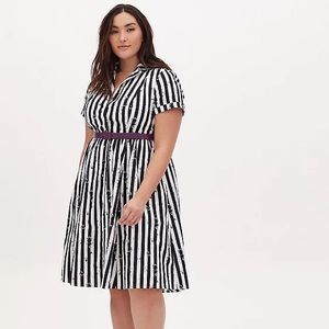 Torrid Beetlejuice Sandworm black and white striped Swing Dress (WITH belt!)